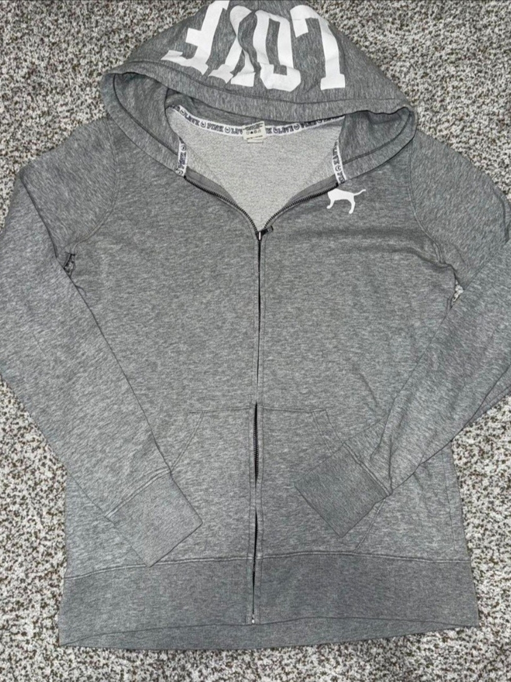 Victoria's Secret PINK Heather Gray Sweatshirt with Navy Logo Trim